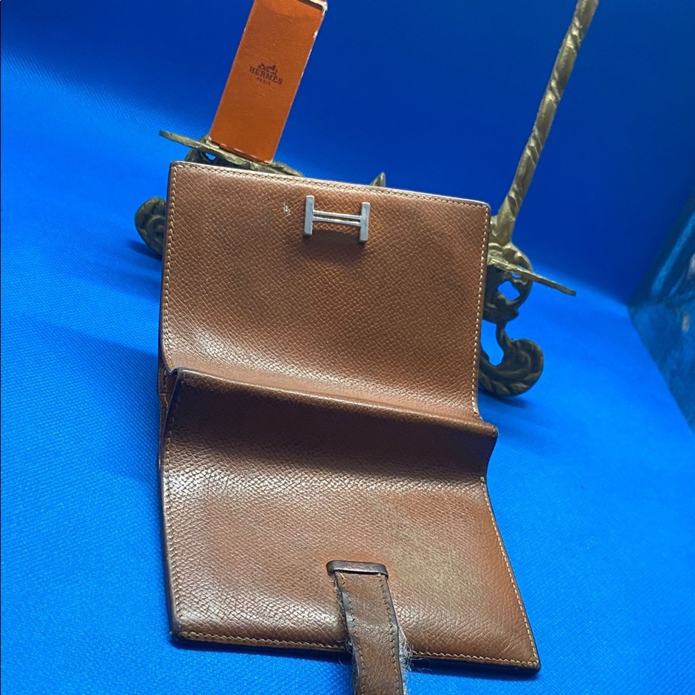 🧡Hermès Bearn Wallet beautiful oak wood 🪵‎ burnt color gold hardware